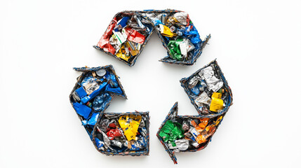 Recycling Symbol Made from Waste Isolated on White Background