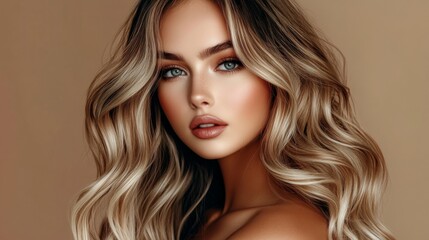 Fototapeta premium Stylish Woman Showcasing Ombre Hair Dye in Fashion Editorial Beauty Campaign for Brand Collaboration and Modeling Portfolio.