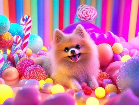 Pomeranian Puppy in a Candyland Wonderland