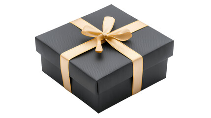 Obraz premium Black gift box with gold ribbon on transparent background
