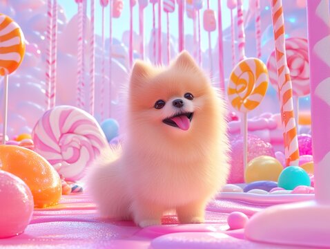 Adorable Pomeranian Puppy in a Candyland Wonderland