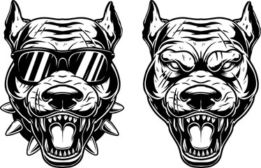 Illustration of pitbull in engraving styles. Design element for t shirt, emblem, badge. Vector illustration
