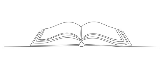Open book one continuous line illustration. Hand drawn doodle vector sketch isolated on white background