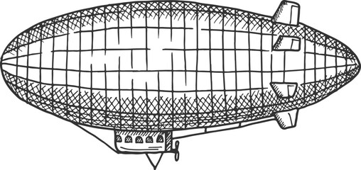 Vintage zeppelin engraving. Dirigible sketch. Retro airship