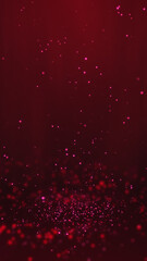 Red particles twirling on the ground and flying in the air with light rays at the top center, vertical composition. Event and banner background.