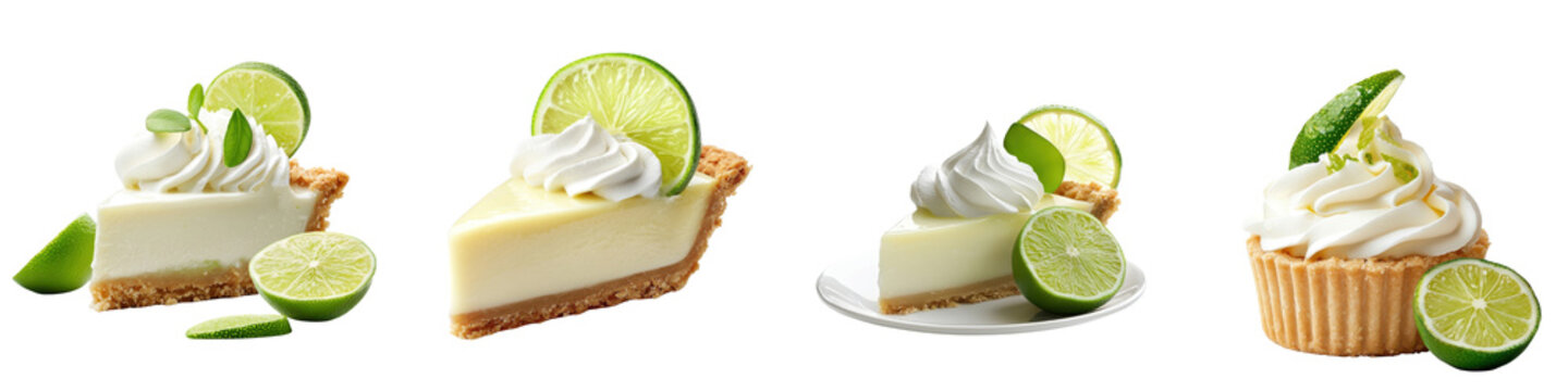 Key lime pie with lime topping, isolated on white background. Collection PNG.