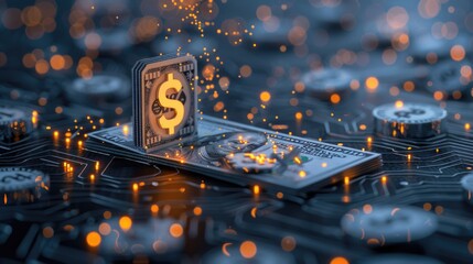 Futuristic Digital Currency Concept with Glowing Dollar Sign