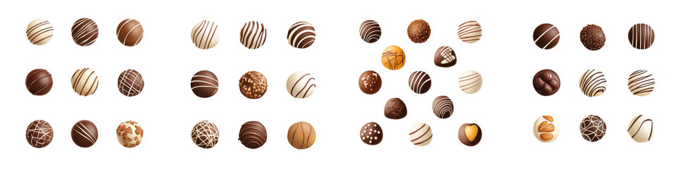 Flat style illustration of chocolate truffles, isolated on white background. Collection PNG.