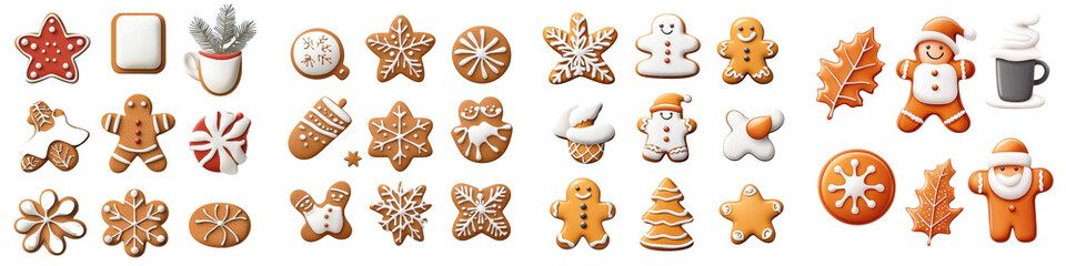 Cartoon-style gingerbread cookies, isolated on white background. Collection PNG.