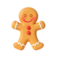 Obraz premium A cute gingerbread man character with a happy expression, featuring three colored buttons and icing details, for holiday themes and celebrations for Christmas. transparent background, png