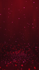 Red particles twirling on the ground and flying in the air with light rays at the top center, vertical composition. Event and banner background.