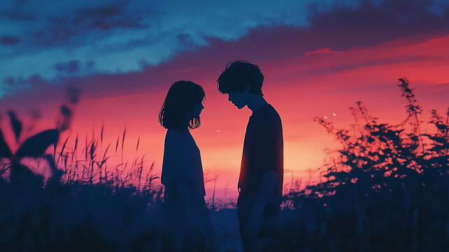 Lofi couple in a romantic love scene used as background wallpaper