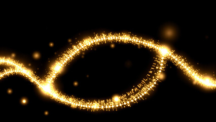 Dynamic wave of glowing particles creating an abstract representation of movement in a dark space