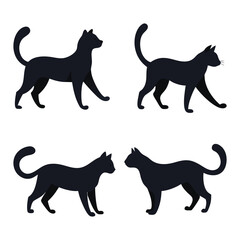 Cat silhouettes. Black Cat silhouettes vector. Black cat with various poses. Vector illustration. Silhouettes cats on white background