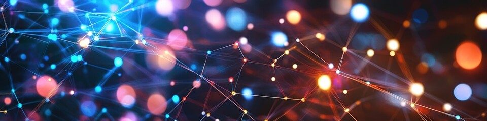 Bright network nodes with glowing connections on dark background