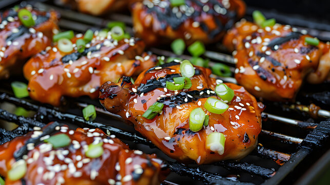 Grilled food, Grilled chicken thighs marinated in teriyaki sauce