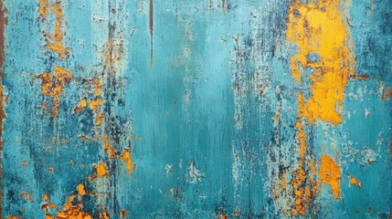 Weathered blue and orange metal surface with scratches and grunge details, ideal for highlighting industrial textures and artistic designs.