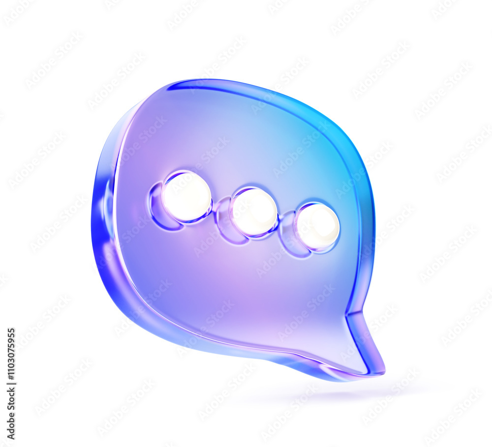 Poster 3d glass holographic speech bubble for message or comment render. Iridescent gradient texture text dialog chat, square talk box, web notification icon, crystal dialogue banner frame. 3D illustration