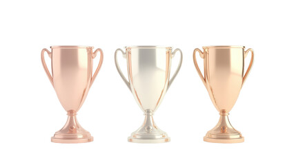 Three golden cups with handles, one of which is larger than the other two Transparent Background