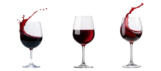 Fototapeten set of elegant wine glasses filled with red wine isolated on transparent background. © Yhs City