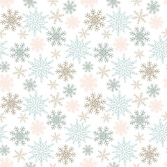 Cute Christmas background of snowflakes seamless vector pattern for textile print, wrapping paper, decorative wallpaper.