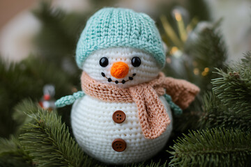 Cheerful snowman with a carrot nose, cozy scarf, and buttons, isolated on a white background. Perfect for festive designs, winter themes, and holiday projects