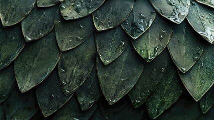 Obraz premium Texture of dark green dragon scales showcasing intricate patterns and a glossy finish, evoking a sense of magical celebration.