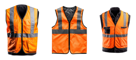 High-visibility safety vests with reflective strips isolated on transparent background 