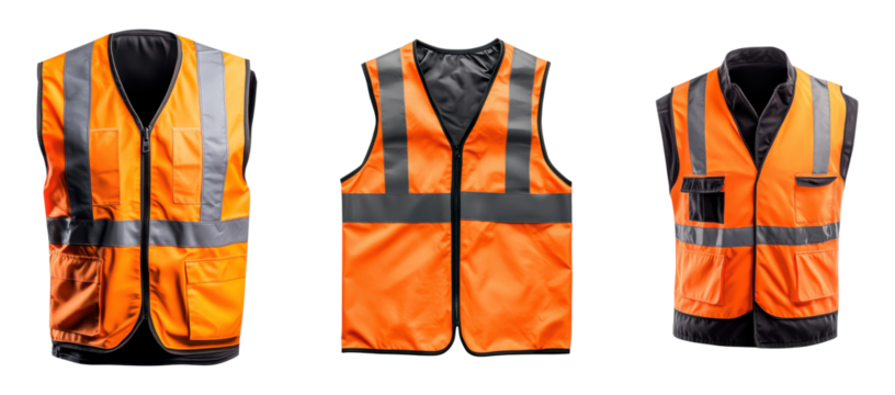 High-visibility safety vests with reflective strips isolated on transparent background 