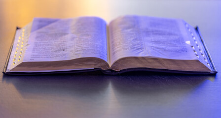 Bible close-up. Open holy book Bible. Christianity, faith and religion concept.