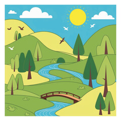 Fototapeta premium flat design illustration of a peaceful nature scene
