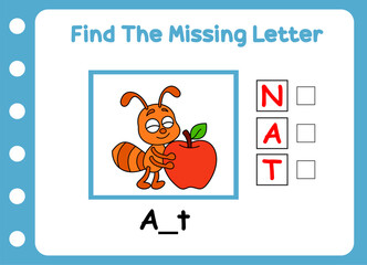find the missing letter. cute little ant.