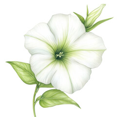 Fototapeta premium A white flower with green leaves Transparent Background