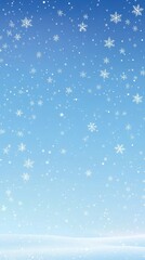Fluffy snowflakes drift gracefully against a bright blue backdrop, transforming the landscape into a winter wonderland filled with tranquility and beauty