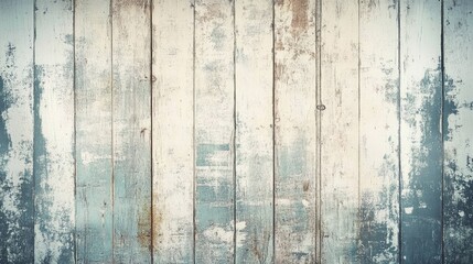 Fototapeta premium Rustic vintage wood panels with a textured grunge finish, showcasing a blend of weathered blue and white hues for a charming background effect.