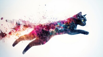 Obraz premium The cat is stunningly beautiful, with colorful waves of light spreading out.