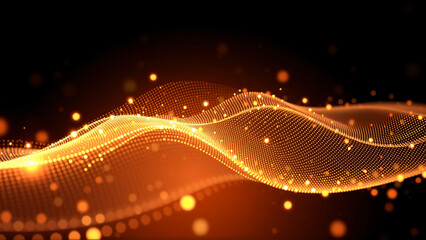 Obraz premium Digital wave pattern with binary code and glowing particles in a futuristic design