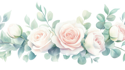 Fototapeta premium A bouquet of white roses with green leaves Transparent Background