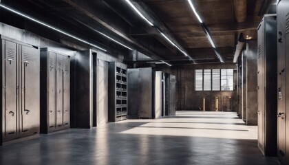 Gym Locker Room with Industrial Design and Exposed Pipes