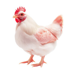 Fototapeta premium A white chicken with pink feathers stands on a white background Transparent Background