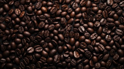 Close-up view of dark, freshly roasted coffee beans showcasing their rich aroma and glossy surface, perfect for coffee enthusiasts and morning brew lovers.