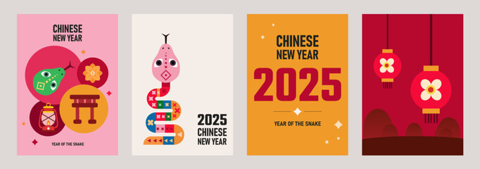 Happy New Year 2025, Happy New Year, Chinese new year, Lunar new year greeting card, banner, poster, social media post, Notebook cover, brochure design