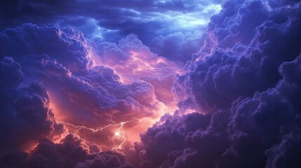 Dramatic stormy sky illuminated by vibrant lightning, featuring dense, swirling clouds hinting at an imminent thunderstorm.