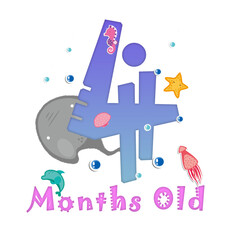 Underwater marine theme baby or pet monthly milestone card. Month indicator for photoshoot prop. Record 1-11 Months Growth and Other Milestones Cards