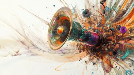 Fototapeta premium megaphone in action, with particles of light and energy swirling around it.
