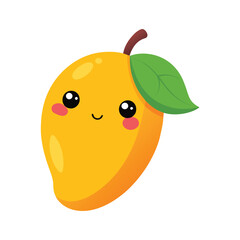 Kawaii Cute Mango Vector Icon - Adorable Smiley Tropical Fruit Cartoon Illustration for Fun Designs