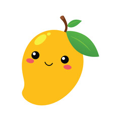 Kawaii Cute Mango Vector Icon - Adorable Smiley Tropical Fruit Cartoon Illustration for Fun Designs