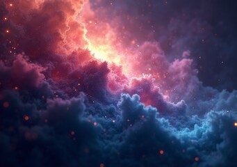 Fototapeta premium Vibrant clouds illuminated by stars in a cosmic night sky