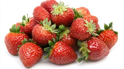 A white backdrop with an isolated set of strawberries.  - ai