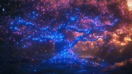 Obraz premium Fiber optic Christmas tree in a warm and beautiful Christmas atmosphere.